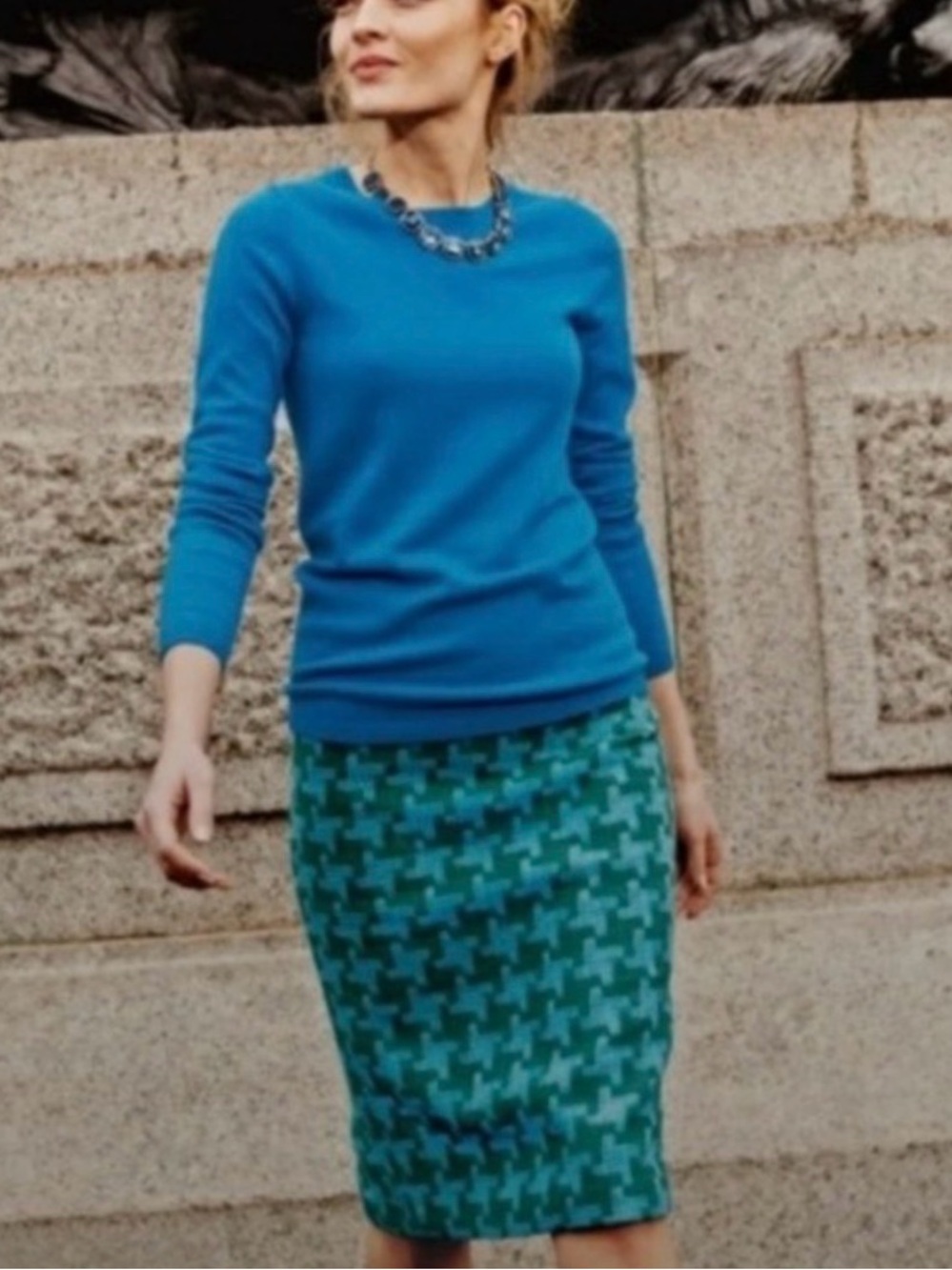 Boden Notre Dame Wool Blend
Tweed Knit Pencil Skirt Green Houndstooth (mix40)